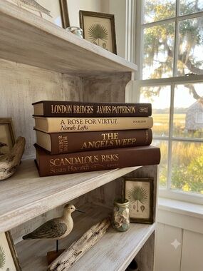 Stacked Decorative Book Stack in Rich Brown and Cream